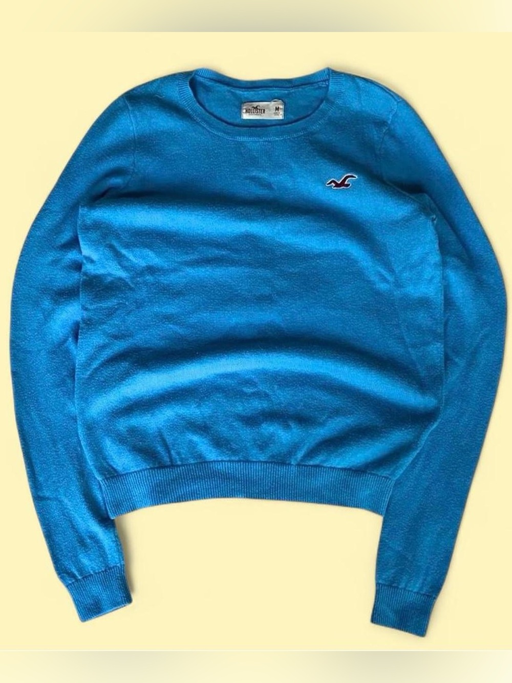Hollister Crewneck Blue Retro Y2K Style Knit Sweater M